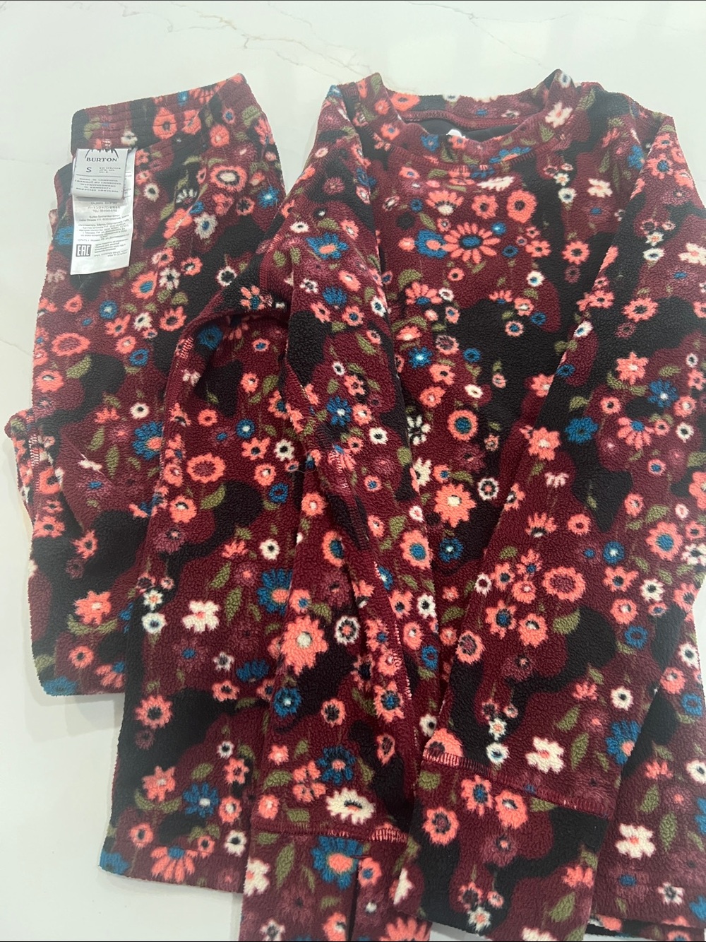 Burton Kids fleece set / Floral Matching Set in Burgundy, Pink, Blue size small
